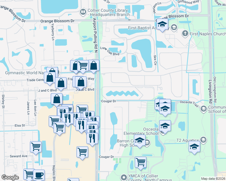 map of restaurants, bars, coffee shops, grocery stores, and more near 13359 Silktail Drive in Naples