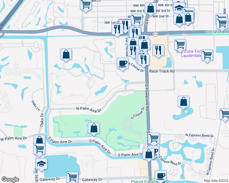 map of restaurants, bars, coffee shops, grocery stores, and more near 2585 South Course Drive in Pompano Beach