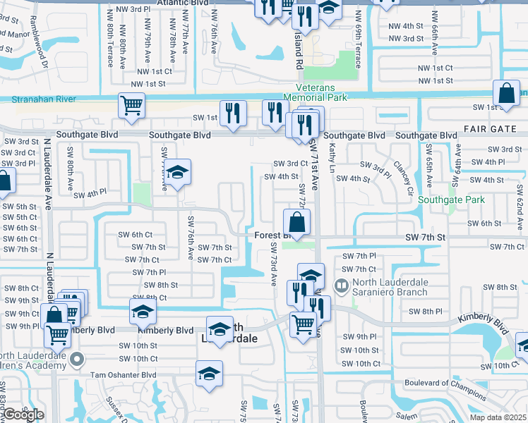 map of restaurants, bars, coffee shops, grocery stores, and more near 420 Southwest 74th Avenue in North Lauderdale