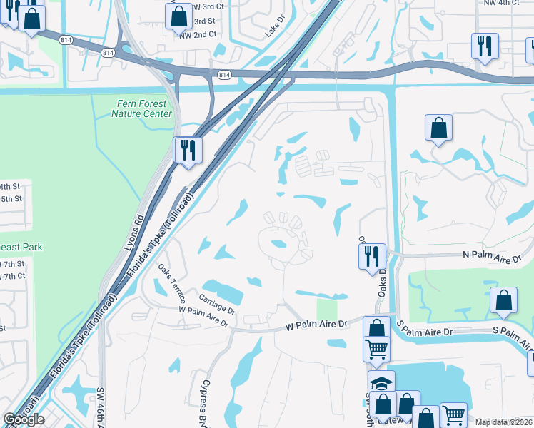 map of restaurants, bars, coffee shops, grocery stores, and more near 3960 Oaks Clubhouse Drive in Pompano Beach