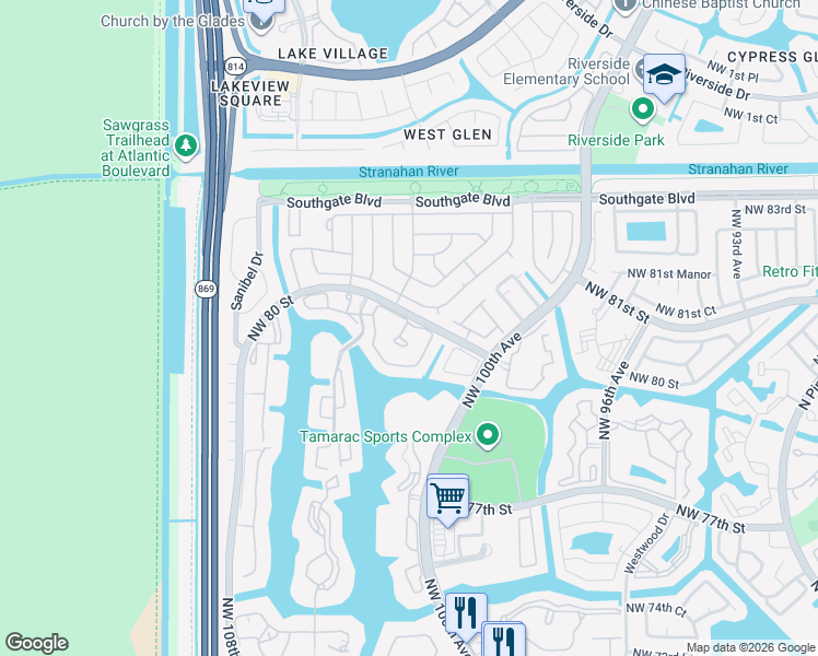 map of restaurants, bars, coffee shops, grocery stores, and more near 7940 Exeter Circle East in Tamarac