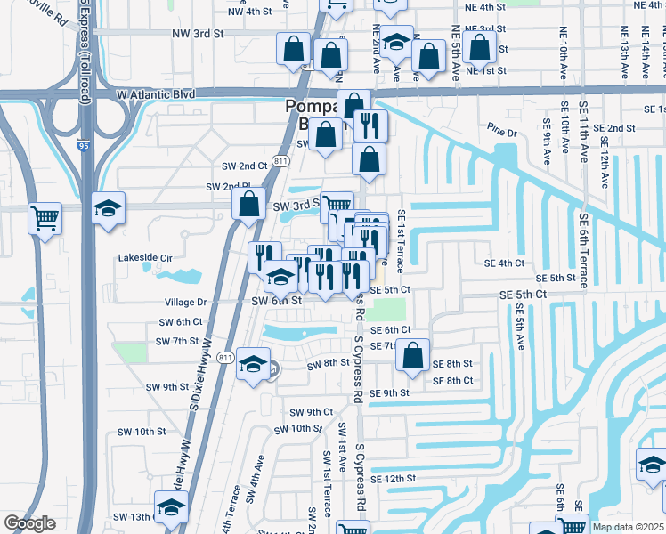 map of restaurants, bars, coffee shops, grocery stores, and more near 29 SW 5th St in Pompano Beach