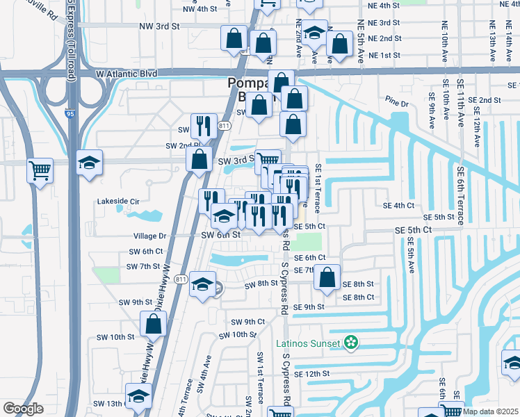 map of restaurants, bars, coffee shops, grocery stores, and more near 131 Southwest 5th Street in Pompano Beach