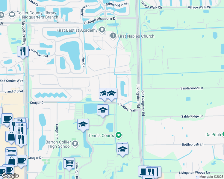 map of restaurants, bars, coffee shops, grocery stores, and more near 13640 Mandarin Circle in Naples