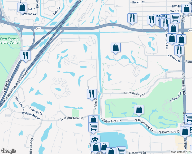 map of restaurants, bars, coffee shops, grocery stores, and more near 550 Oaks Lane in Pompano Beach