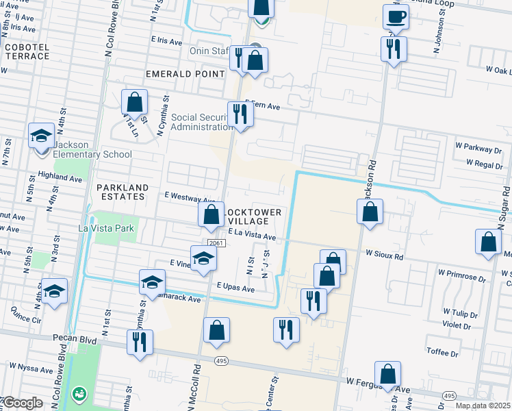 map of restaurants, bars, coffee shops, grocery stores, and more near 900 East Whitewing Avenue in McAllen