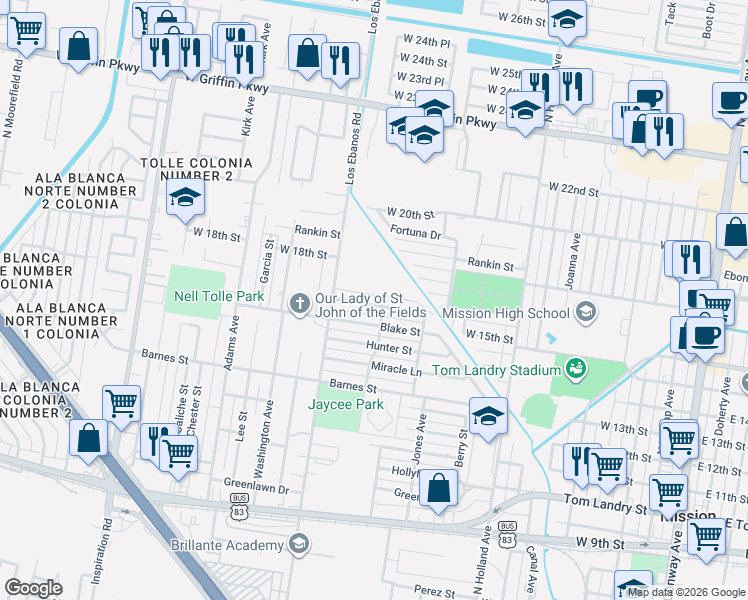 map of restaurants, bars, coffee shops, grocery stores, and more near 1201 Fincher Street in Mission