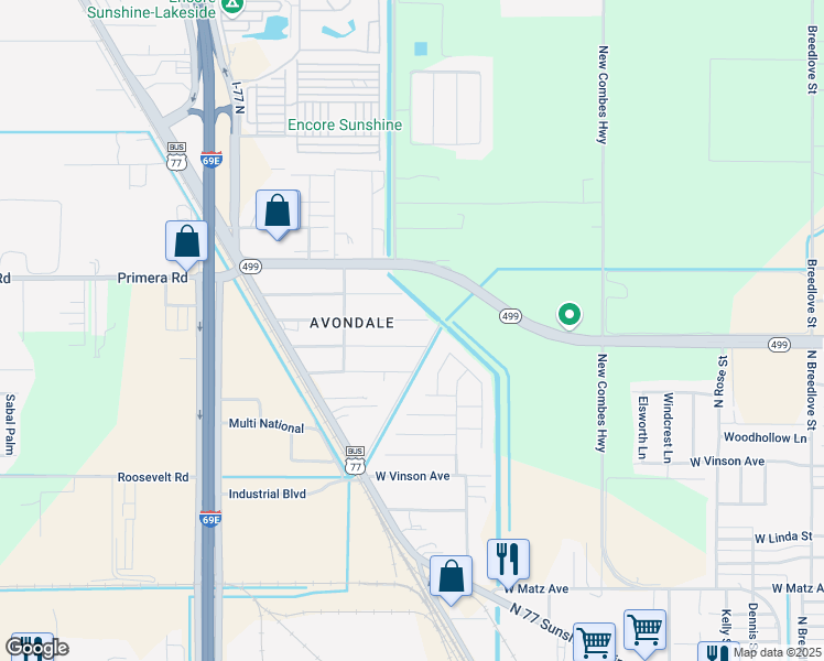 map of restaurants, bars, coffee shops, grocery stores, and more near 1705 West Barcelona Avenue in Harlingen