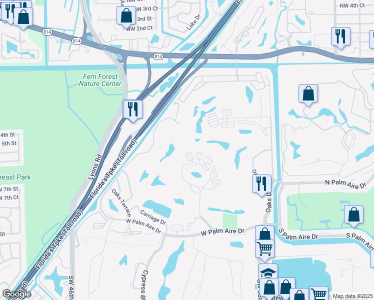 map of restaurants, bars, coffee shops, grocery stores, and more near 3960 Oaks Clubhouse Drive in Pompano Beach