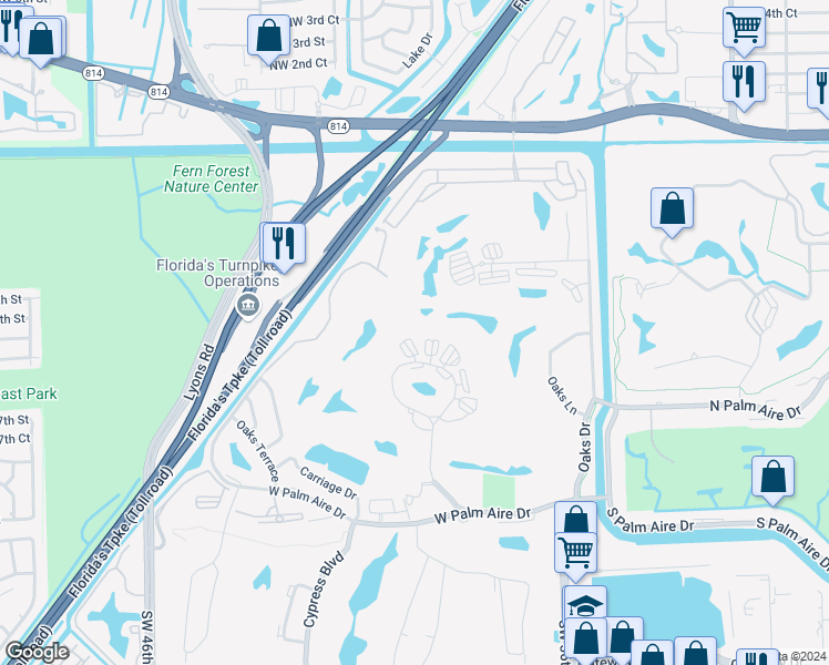 map of restaurants, bars, coffee shops, grocery stores, and more near 3960 Oaks Clubhouse Drive in Pompano Beach
