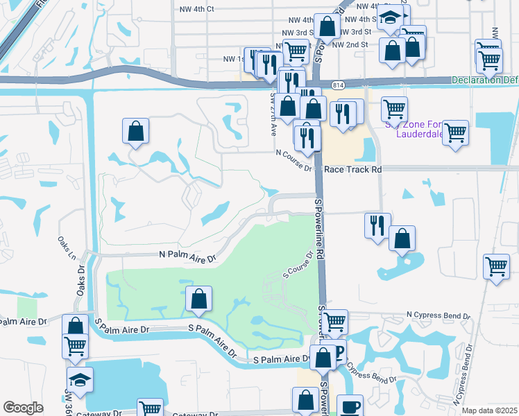 map of restaurants, bars, coffee shops, grocery stores, and more near 2751 North Palm Aire Drive in Pompano Beach