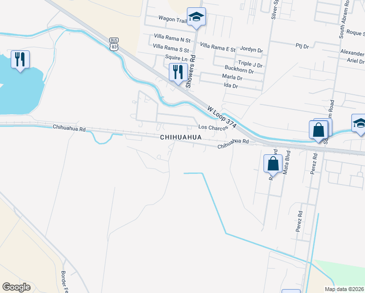 map of restaurants, bars, coffee shops, grocery stores, and more near 7723 Chihuahua Road in Mission