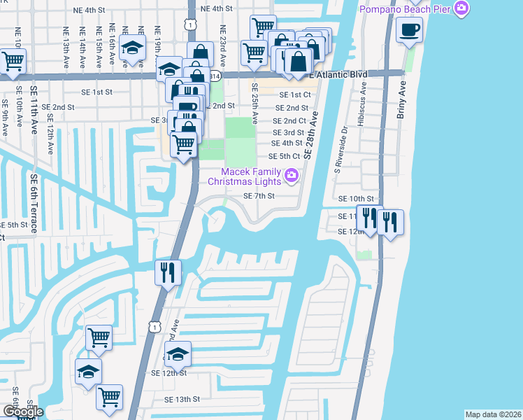 map of restaurants, bars, coffee shops, grocery stores, and more near 706 Southeast 25th Avenue in Pompano Beach