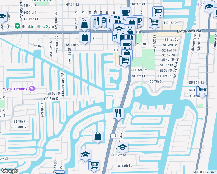 map of restaurants, bars, coffee shops, grocery stores, and more near 1800 Southeast 7th Street in Pompano Beach