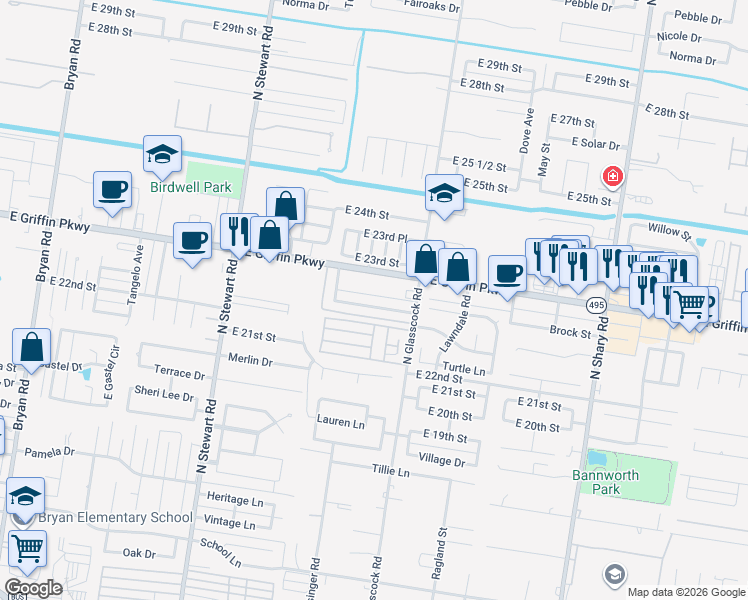 map of restaurants, bars, coffee shops, grocery stores, and more near 1913 Summer Breeze Road in Mission