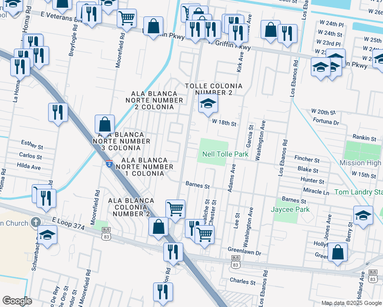 map of restaurants, bars, coffee shops, grocery stores, and more near 1510 Crisantema Avenue in Mission