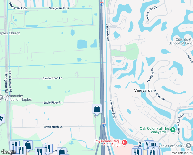 map of restaurants, bars, coffee shops, grocery stores, and more near 3530 Sandalwood Lane in Naples