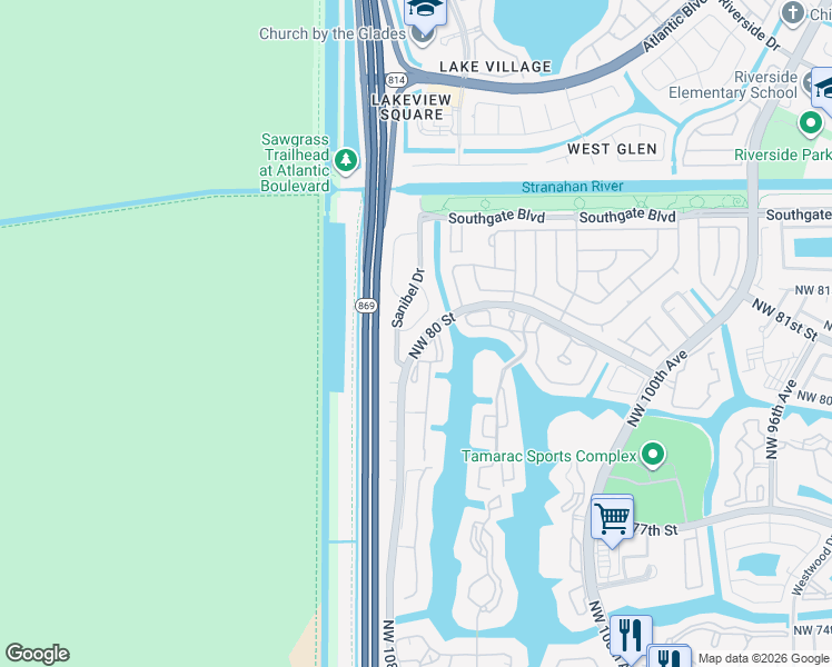 map of restaurants, bars, coffee shops, grocery stores, and more near 7808 Dixie Beach Circle in Tamarac
