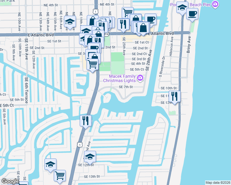map of restaurants, bars, coffee shops, grocery stores, and more near 2360 Southeast 7th Drive in Pompano Beach