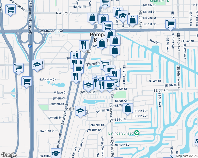 map of restaurants, bars, coffee shops, grocery stores, and more near 131 Southwest 5th Street in Pompano Beach