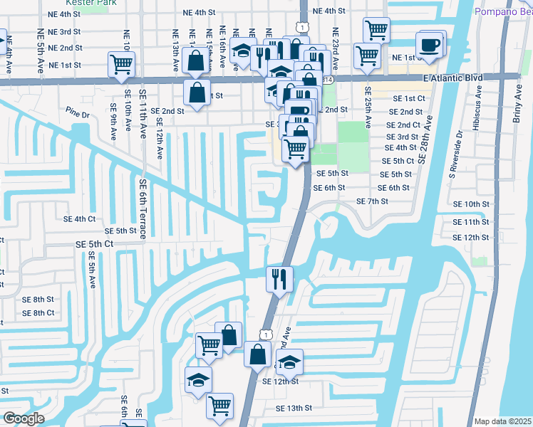map of restaurants, bars, coffee shops, grocery stores, and more near 1860 Southeast 7th Street in Pompano Beach