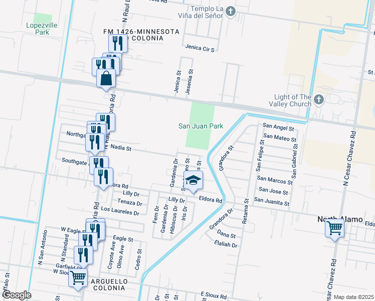 map of restaurants, bars, coffee shops, grocery stores, and more near 504 San Martin Street in San Juan