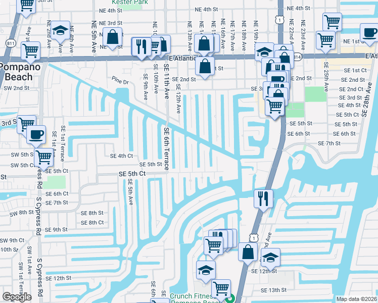map of restaurants, bars, coffee shops, grocery stores, and more near 451 Southeast 8th Avenue in Pompano Beach