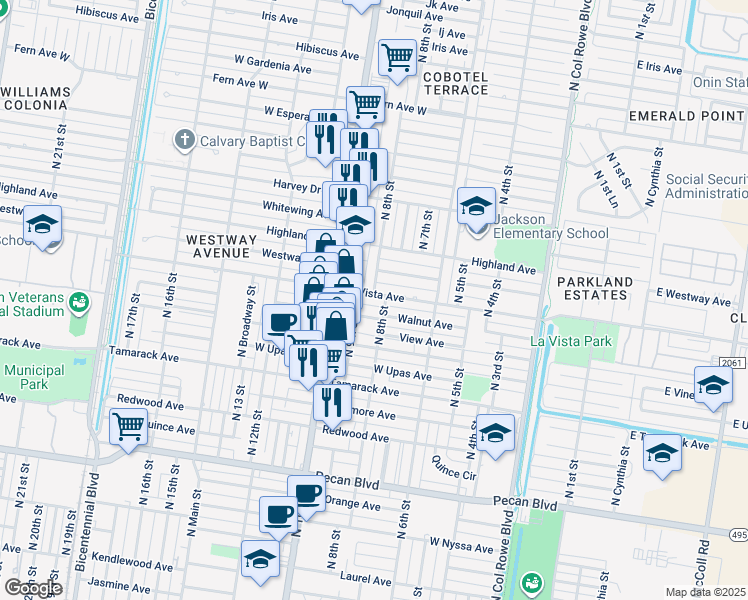 map of restaurants, bars, coffee shops, grocery stores, and more near 807 La Vista Avenue in McAllen