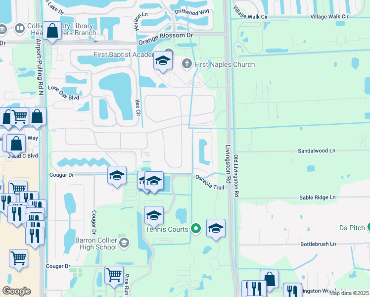map of restaurants, bars, coffee shops, grocery stores, and more near 13640 Mandarin Circle in Naples