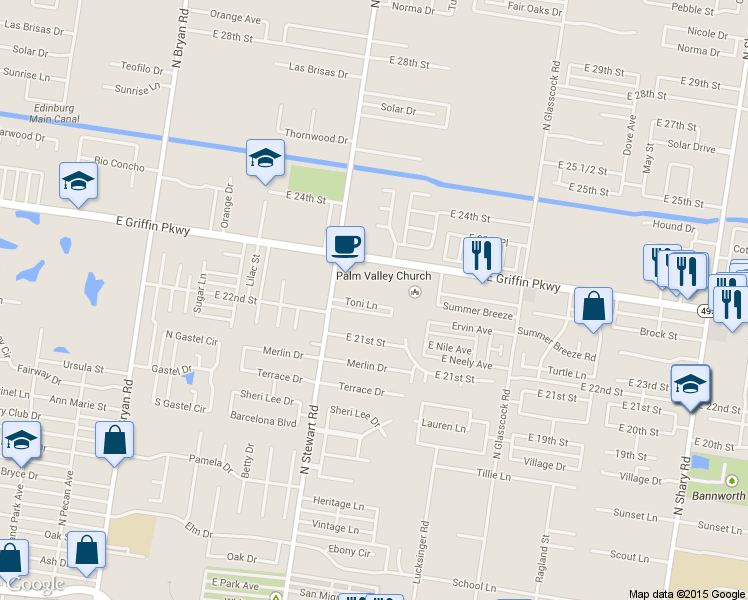 map of restaurants, bars, coffee shops, grocery stores, and more near 1709 Toni Lane in Mission