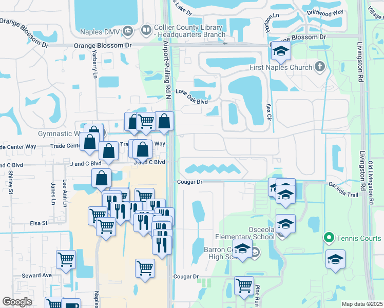 map of restaurants, bars, coffee shops, grocery stores, and more near 13359 Silktail Drive in Naples