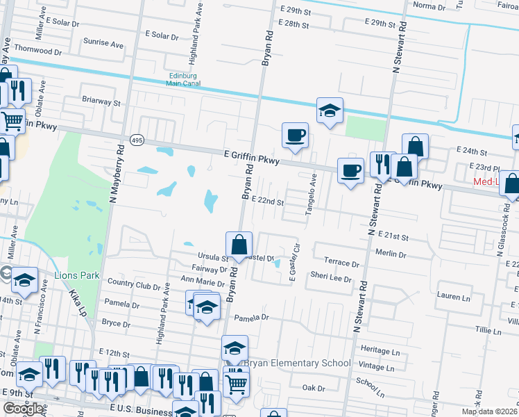 map of restaurants, bars, coffee shops, grocery stores, and more near 2009 Spring Glenn Avenue in Mission