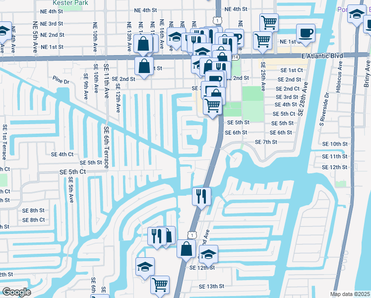 map of restaurants, bars, coffee shops, grocery stores, and more near 1800 Southeast 7th Street in Pompano Beach