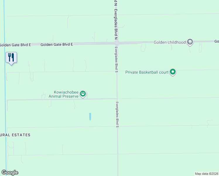 map of restaurants, bars, coffee shops, grocery stores, and more near 321 Everglades Boulevard South in Naples