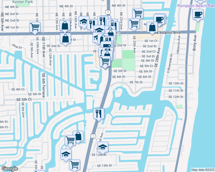 map of restaurants, bars, coffee shops, grocery stores, and more near 701 U.S. 1 in Pompano Beach