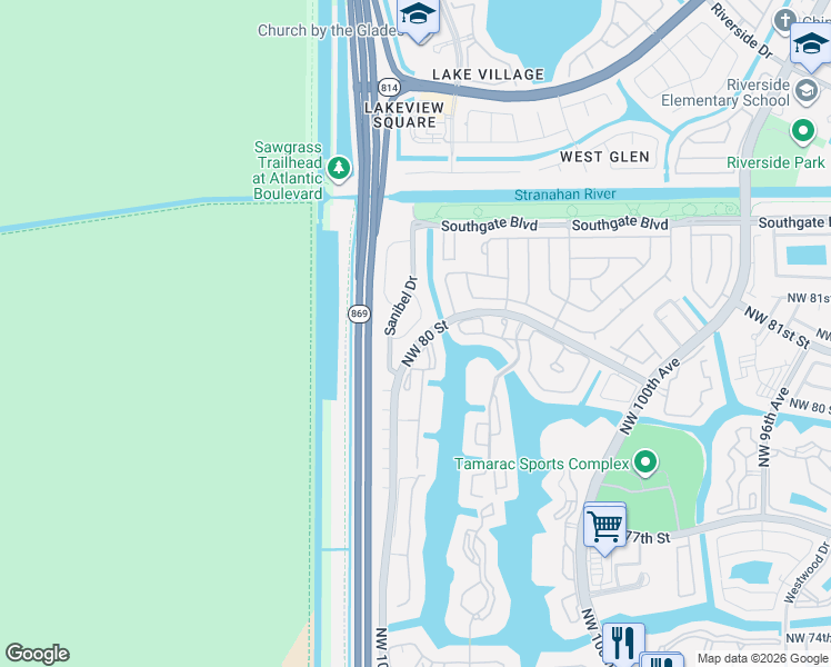 map of restaurants, bars, coffee shops, grocery stores, and more near 7808 Dixie Beach Circle in Tamarac