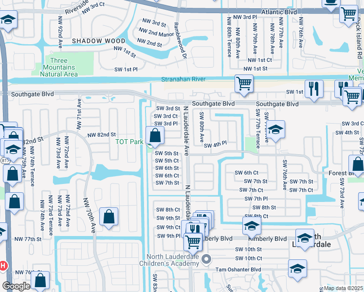 map of restaurants, bars, coffee shops, grocery stores, and more near 8140 Southwest 4th Place in North Lauderdale