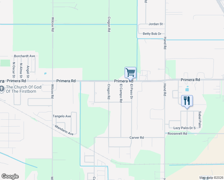 map of restaurants, bars, coffee shops, grocery stores, and more near 23087 Cragon Road in Harlingen