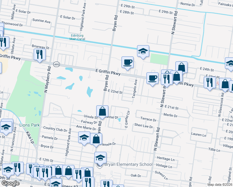 map of restaurants, bars, coffee shops, grocery stores, and more near 2009 Spring Glenn Avenue in Mission