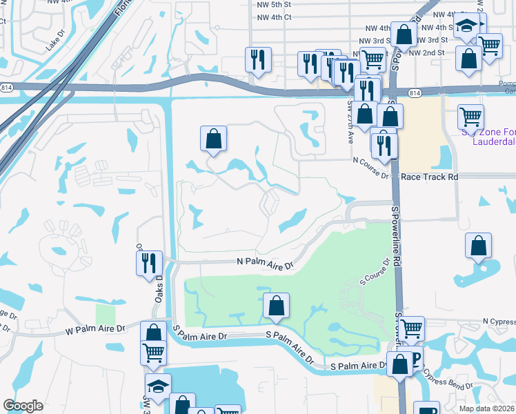 map of restaurants, bars, coffee shops, grocery stores, and more near 3010 North Course Drive in Pompano Beach