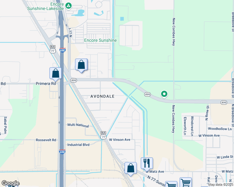 map of restaurants, bars, coffee shops, grocery stores, and more near 1705 West Barcelona Avenue in Harlingen