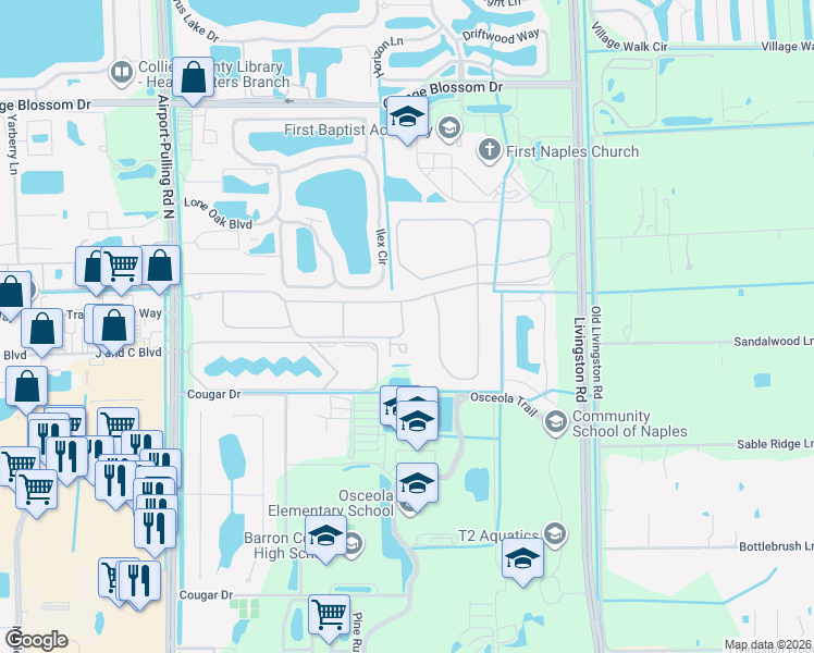 map of restaurants, bars, coffee shops, grocery stores, and more near 13540 Coronado Drive in Naples