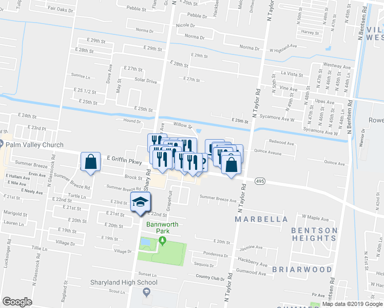 map of restaurants, bars, coffee shops, grocery stores, and more near 2423 Mimosa Street in Mission