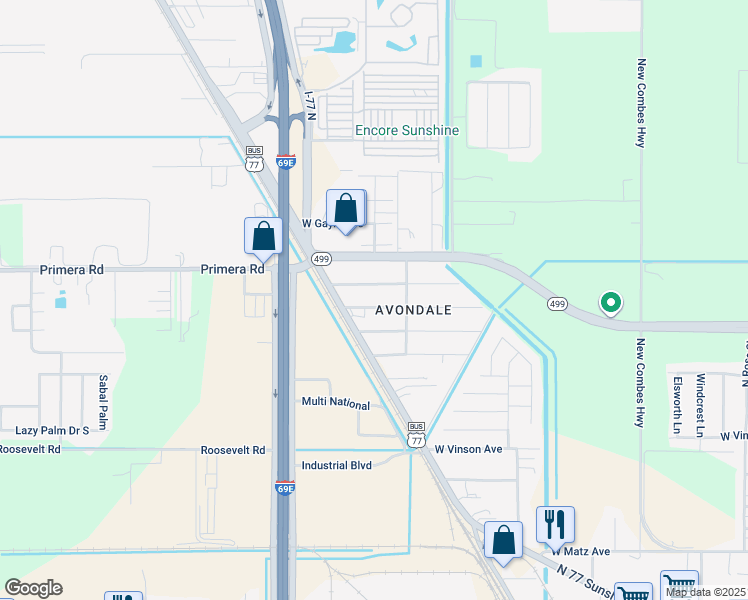 map of restaurants, bars, coffee shops, grocery stores, and more near 2121 West Barcelona Avenue in Harlingen