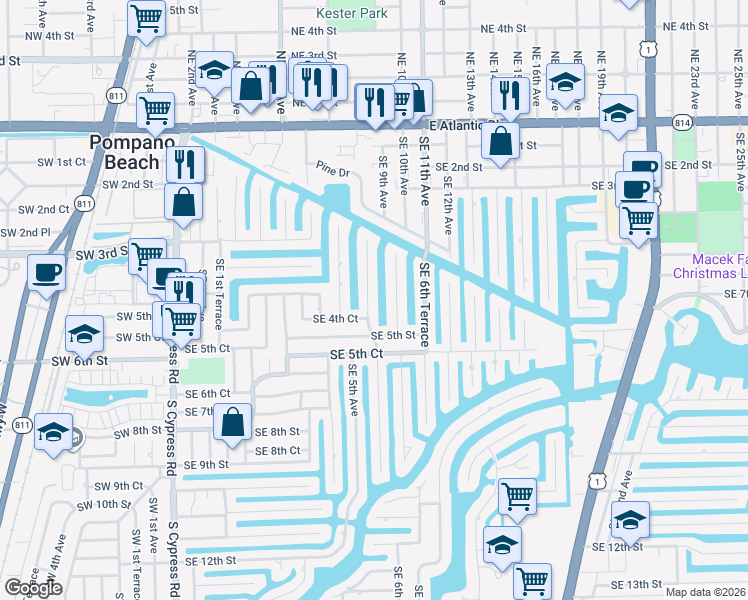 map of restaurants, bars, coffee shops, grocery stores, and more near 400 Southeast 5th Terrace in Pompano Beach
