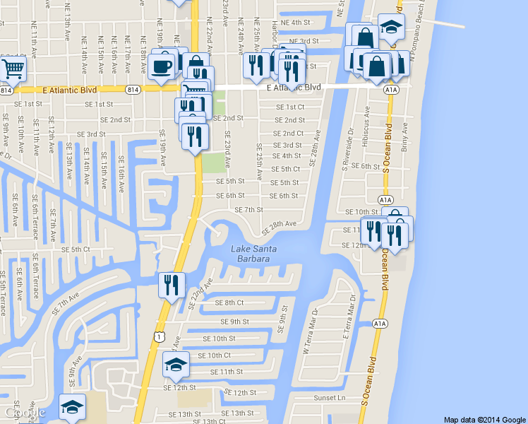 map of restaurants, bars, coffee shops, grocery stores, and more near 706 Southeast 25th Avenue in Pompano Beach