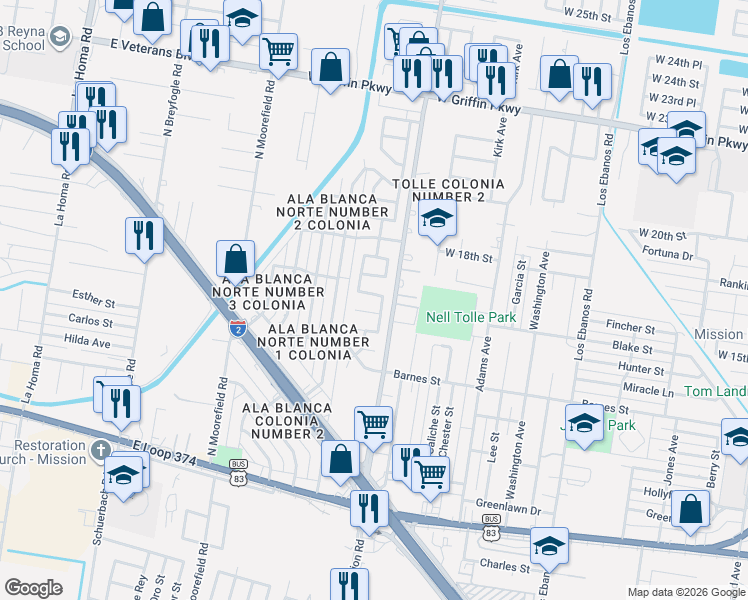 map of restaurants, bars, coffee shops, grocery stores, and more near 1510 Crisantema Avenue in Mission