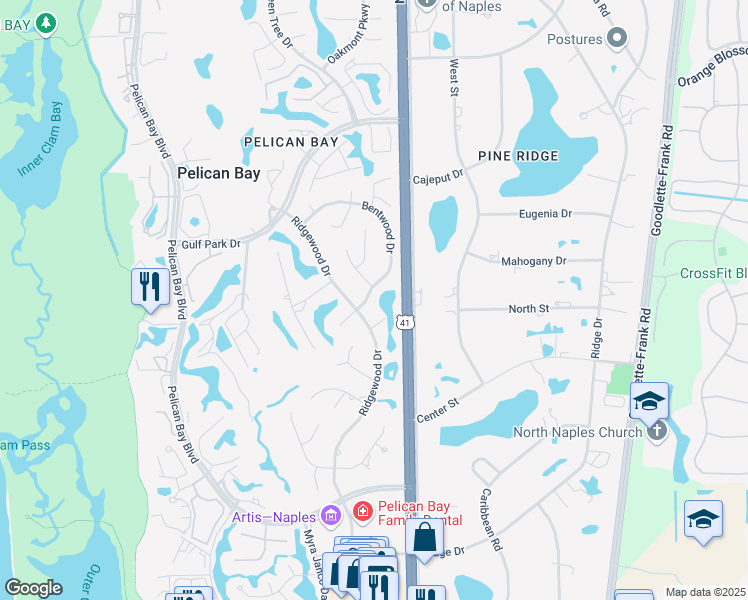 map of restaurants, bars, coffee shops, grocery stores, and more near 840 Bentwood Drive in Naples