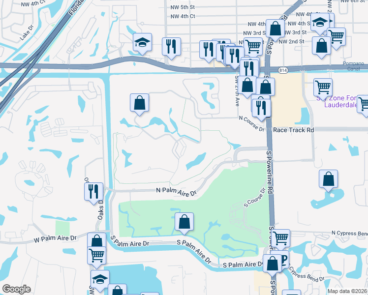 map of restaurants, bars, coffee shops, grocery stores, and more near 3010 North Course Drive in Pompano Beach