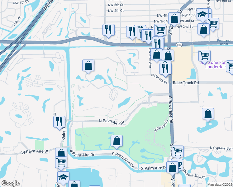 map of restaurants, bars, coffee shops, grocery stores, and more near 3010 North Course Drive in Pompano Beach